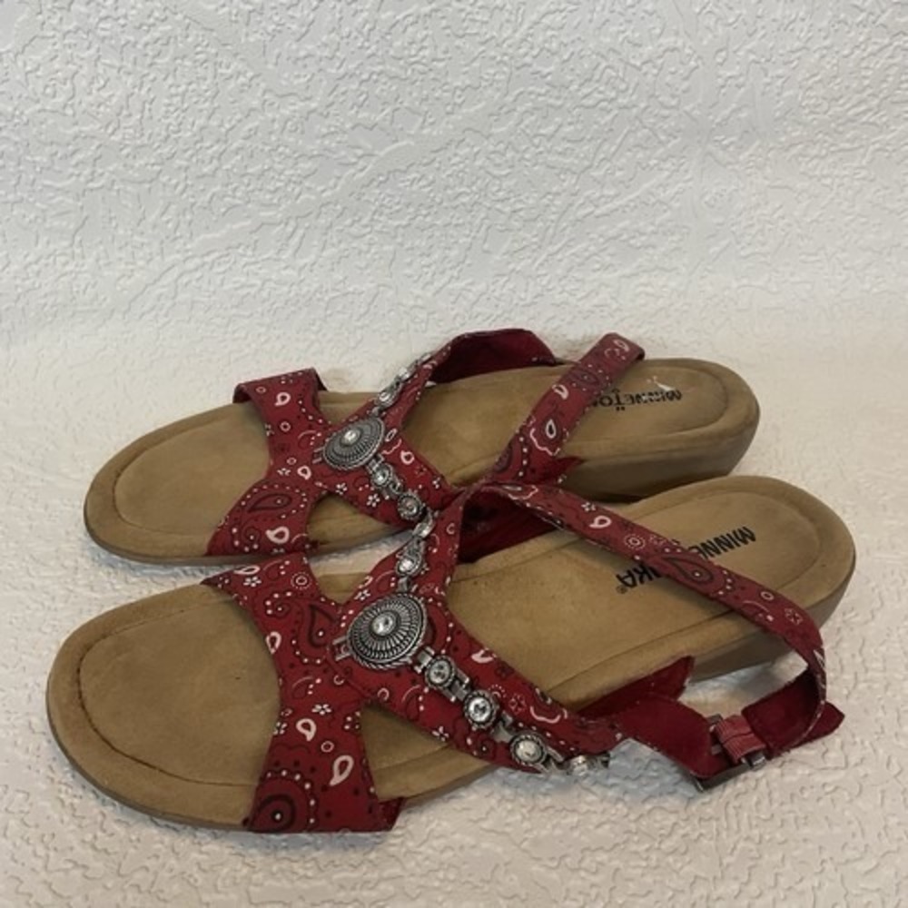 Minnetonka Red Vintage Paisley Southwest‎ Slingback Sandal Women 9N China